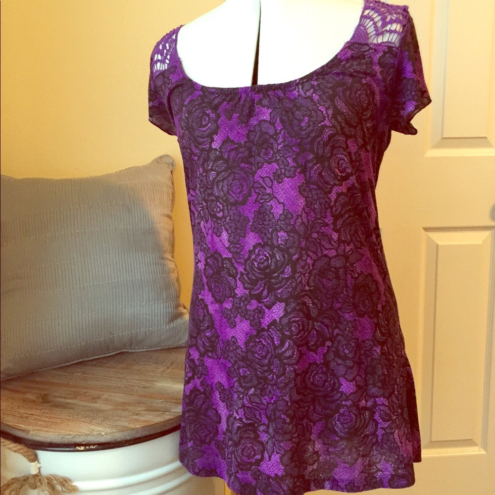 Bongo Purple and Black Floral Top